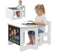 Table et chaise pour enfants - Ensemble table et chaise - Tableau magnétique double face et surface de jeu - Bois - Pour les enfants de 3 à 6 ans - Idéal pour les chambres d'enfants et les garderies -