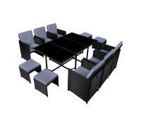 Concept Usine – Table et chaises Florida – 10 places – résine tressée noir et gris