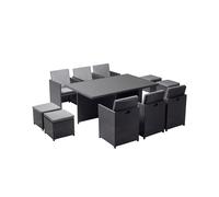 Table et chaises 10 places encastrables en résine noir-gris MONACO
