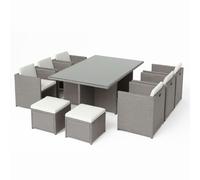 Table Et Chaises 10 Places Encastrables Résine Gris-Blanc Miami Gris