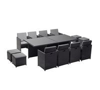 Concept Usine – Ensemble table et chaises Monaco – 12 places encastrables résine tressée noir-gris