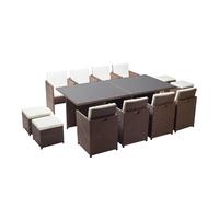 Table et chaises 12 places encastrables résine marron-blanc MONACO