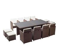 Concept Usine - Table et chaises - Monaco - 12 places encastrables résine tressée marron et blanc