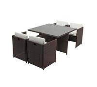 Miami table et chaises 4 places encastrables résine marron-blanc