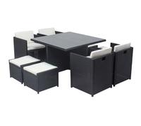 Miami table et chaises 8 places encastrables en résine noir-blanc