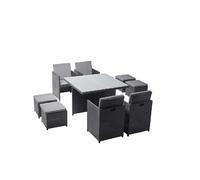 Concept Usine - Table et chaises MONACO 8 places encastrables résine tressée noir-gris