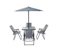 Habitat et Jardin – Table et chaises de jardin Convivia – Parasol métal, 4 places, gris clair
