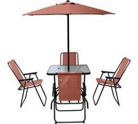 Table et chaises de jardin avec parasol en métal "Convivia" - 4 places - Terracotta Terracota
