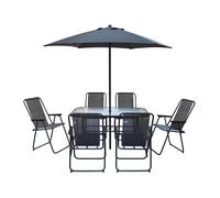 Table et chaises de jardin Convivia 6 places avec parasol - métal gris anthracite