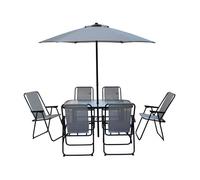 Table et chaises de jardin avec parasol en métal "Convivia" - 6 places - Gris clair