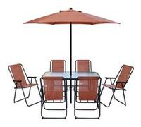 Table et chaises de jardin avec parasol en métal "Convivia" - 6 places - Terracotta Terracota