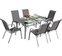 Table et chaises de jardin en textilène "cordoba + Porto" 6 personnes gris clair