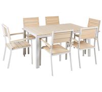Table et Chaises de Jardin Style Scandinave en Aluminium Blanc et Bois à Lattes