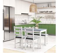 Table et Chaises de Salle à Manger 2 chaises rembourrées banquette ensemble 4 pièces aspect lin bois de pin gris et blanc