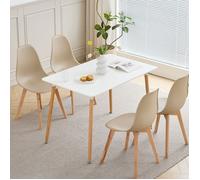 Table et chaises de salle à manger lot - HJhomeheart - table MDF - 4 chaises Beige - pieds en hêtre - Scandinave