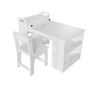 Table Et Chaises Enfant 2 en 1 avec Rangement - Bureau d'Activités Multi-Usages en Bois pour Dessin, Peinture, Lecture-BLANC