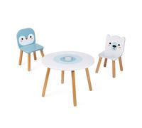 Janod Table et 2 chaises Banquise J09650 – en bois, table ronde, pot à crayons amovible, 3–6 ans