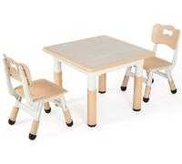 Table et chaises pour enfants - Ensemble de sièges pour enfants comprenant une table et 2 chaises - Réglable en hauteur - Forme carrée, 60x60 cm - Matériaux : plastique HDPE et PVC - Couleur : beige