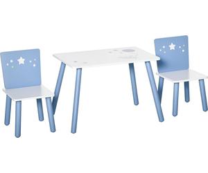 Table et chaises pour enfants - Ensemble - MDF & pin - Table 60×40×43 cm - Chaises 28×26×48 cm - âge 2-4 ans - Montage - Blanc/Bleu