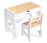 Table et chaises pour enfants - Ensemble pour chambre d'enfant - Grand bureau en bois avec tiroir - Pour les enfants de 3 à 6 ans - Motifs d'ours - Blanc