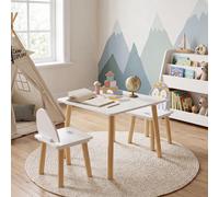 Table et chaises pour enfants, modèle Rebecca Piko, dimensions 43,5 x 55 x 55 cm, en MDF et pin, de couleur blanche