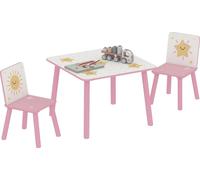 Table et chaises pour enfants - Set de 3 pièces - Dimensions 60×60×44 cm - Pin + MDF - Moderne minimaliste - Montage nécessaire - Rose