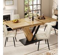 Table extensible, 120-160 cm, table télescopique robuste pour 4 à 6 personnes, table en bois avec pieds en métal, idéale pour la cuisine et la salle à manger, imitation bois, dimensions : 120x75x75,5