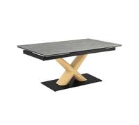 Table extensible 160 à 240 cm céramique gris marbré pied central X plaqué bois clair - ARIZONA 13 Meubletmoi