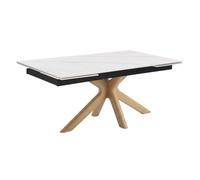 Table extensible 180 à 260 cm en céramique blanc marbré pied croisé bois clair - NEVADA 12 Meubletmoi