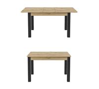 Table extensible 8 personnes pour salle à manger Collection DARWIN. Plateau chêne clair. Pieds noirs