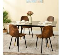 Table extensible bois foncé + 4 chaises simili cuir brun pied noir et doré - URBAN MEUBLE - Ensemble repas vintage et fonctionnel