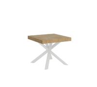 Table extensible - Clerk - Plateau Chêne Nature - Pieds Blancs - Carré - 8 places