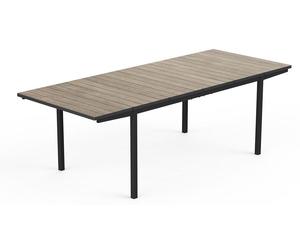 Table extensible d'intérieur et d'extérieur, dimensions 162-233 x 94 x 75 cm, Keter Porto Nova, en matériau Decocoat graphite et imitation bois (Ashwood)