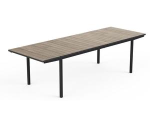 Table extensible d'intérieur et d'extérieur, dimensions 194,5-272 x 94 x 75 cm, Keter Porto Nova, en matériau Decocoat graphite et imitation bois (Ashwood)
