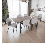 Table extensible effet granit + 6 chaises en velours gris