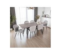 Table extensible effet granit + 6 chaises en velours gris