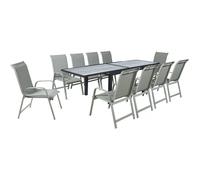 Table extensible et chaises de jardin en aluminium "Lagos" - 140/280 x 90 x 76 cm - 10 places - Gris clair