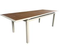 Table extensible - LOUISIANE II - Aluminium époxy crème - Plateau aluminium Heat look chêne - 187/247 x 101 cm