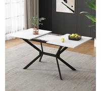 Table extensible pour 4 à 6 personnes, dimensions 120/160 x 80 cm, avec pieds en métal noir, table de cuisine rectangulaire blanche, idéale pour la cuisine, la salle à manger ou le salon, style modern