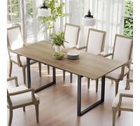 Table extensible pour 6 à 8 personnes, de 140 à 180 cm, table rectangulaire pour cuisine, plateau en MDF, structure en acier, finition bois naturel noir. Dimensions : 180 x 80 x 75 cm