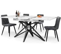 Table extensible pour 6 à 8 personnes, dimensions 120/160 cm, table de cuisine avecReproduction en marbre, pieds en métal en forme d'étoile, table à manger gain de place, noire et blanche