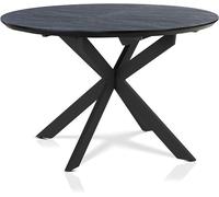 Table extensible pour cuisine, forme ronde, diamètre 110-150 cm, avec système d'extension papillon pour 4 à 6 personnes. Structure en métal en forme d'étoile, plateau en matériau composite bois recouv