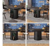 Table extensible pour repas, dimensions 118–158 x 76,8 cm, table ronde pour salle à manger, extensible en forme ovale, pouvant accueillir jusqu'à 6 personnes, 2 espaces de rangement, design noir, tabl