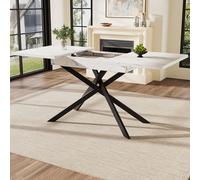 Table extensible pour repas, dimensions 120–160 x 80 x 76,5 cm, table télescopique pour 6 à 8 personnes, imitation marbre blanc, pieds en fer croisés, gain de place, idéale pour la cuisine et le salon