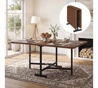 Table extensible pour repas, dimensions 120 x 80 cm, pliable et peu encombrante une fois rangée, en MDF avec finition noyer, structure en alliage haute résistance, capacité de charge jusqu'à 60 kg