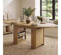 Table extensible pour repas, dimensions 150–200 x 90 cm, avec des étagères ouvertes, plateau en MDF d'une épaisseur de 2,4 cm, capacité de charge jusqu'à 60 kg, design scandinave en finition chêne, po
