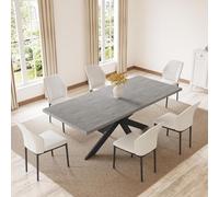 Table extensible rectangulaire en fer à cadre métallique pour 6-8 personnes - Gain de place - Inclut 6 chaises beige