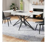 Table Extensible Salle a Manger 4 à 6 Personnes120 (160) x 80 cm, Table de petit-déjeuner, Plateau imitation marbre blanc
