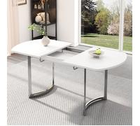 Table Extensible Salle a Manger, Table a Manger Blanche Extensible avec Support en Alliage Haute Résistance, Pieds en Métal Argenté