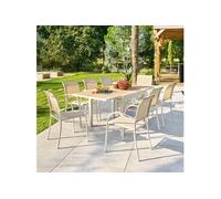 Table de jardin extensible carréee PIAZZA Epeautre / Argile 8 places - Aluminium traité époxy, Verre trempé Hespéride